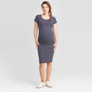 Striped Short Sleeve Maternity T-Shirt Dress